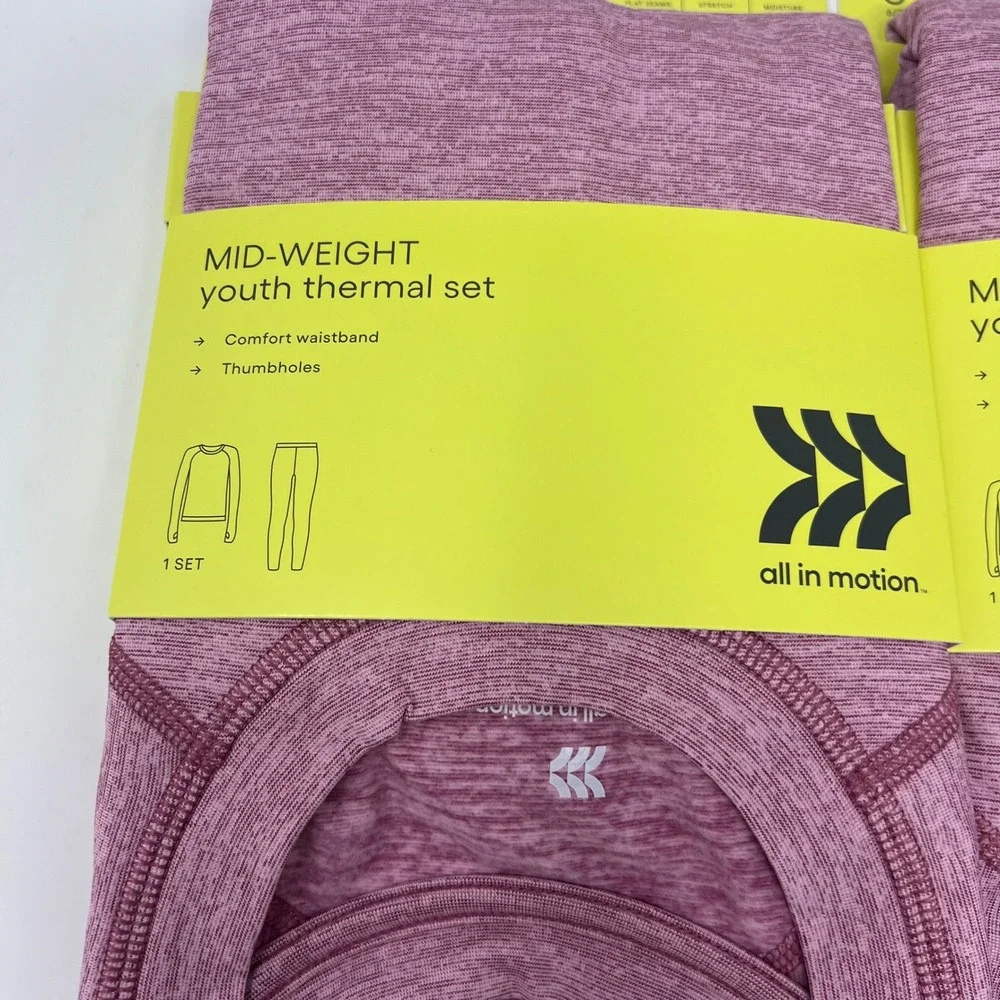 LOT of 2 All in Motion Mid-Weight Thermal Set Youth S 6/7 Heather Pink 2 pc NWT